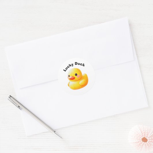Cute Rubber Ducky with Customizable Text ラウンドシール (封筒)
