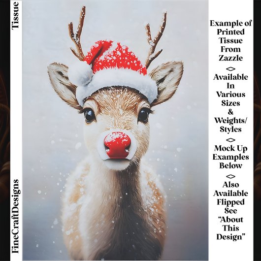 Cute Rudolf In Santa Hat In Snow EK2L Decoupage 薄葉紙