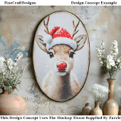 Cute Rudolf In Santa Hat In Snow EK2L Decoupage 薄葉紙
