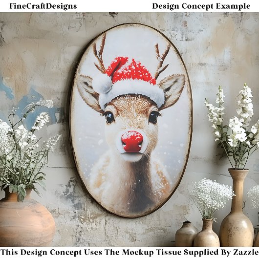 Cute Rudolf In Santa Hat In Snow EK2L Decoupage 薄葉紙