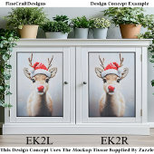 Cute Rudolf In Santa Hat In Snow EK2L Decoupage 薄葉紙