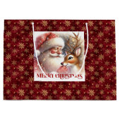 Cute Rudolph and Santa Cartoon Christmas Kids Gift ラージペーパーバッグ (正面)
