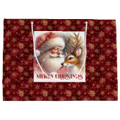 Cute Rudolph and Santa Cartoon Christmas Kids Gift ラージペーパーバッグ (裏面)