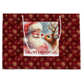 Cute Rudolph and Santa Kids Christmas Gift Bag Fun ラージペーパーバッグ (正面)