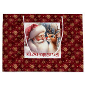 Cute Rudolph and Santa Kids Christmas Holiday Gift ラージペーパーバッグ (正面)
