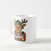 Cute Rudolph Green Cap Reindeer Mug for Boys コーヒーマグカップ (正面左)