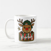 Cute Rudolph Green Cap Reindeer Mug for Boys コーヒーマグカップ (左)