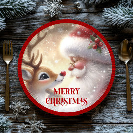 Cute Rudolph Red Nose Cartoon Christmas Paper Plat ペーパープレート