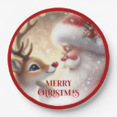 Cute Rudolph Red Nose Cartoon Christmas Paper Plat ペーパープレート (正面)