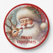 Cute Rudolph Red Nose Kids Christmas Paper Party   ペーパープレート (正面)