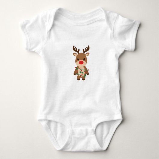 Cute Rudolph Red Nose Reindeer Kids Christmas ベビーボディスーツ (正面)