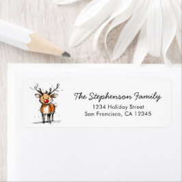 Cute Rudolph Reindeer Christmas Return Address ラベル