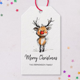 Cute Rudolph Reindeer Merry Christmas ギフトタグ