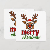 Cute Rudolph Reindeer Merry Christmas 招待状 (正面/裏面)