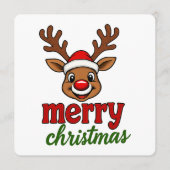 Cute Rudolph Reindeer Merry Christmas 招待状 (正面)