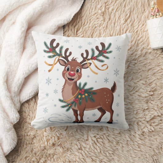 Cute Rudolph with Gold Accents クッション (ブランケット)