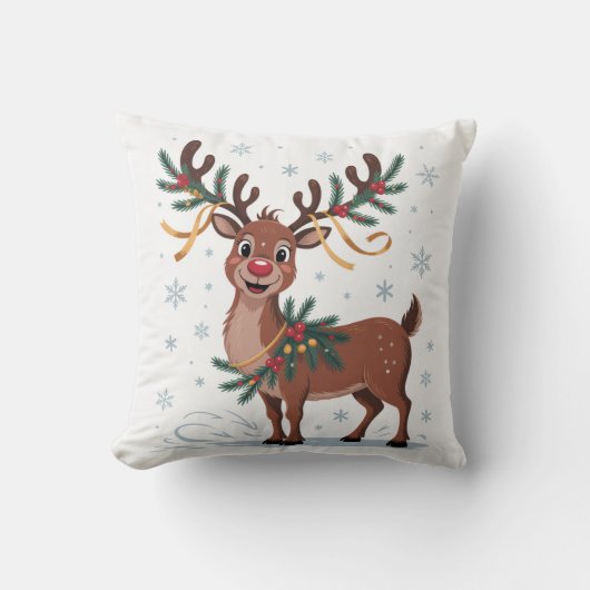 Cute Rudolph with Gold Accents クッション (正面)