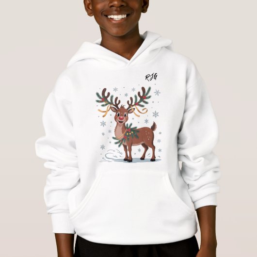 Cute Rudolph with Gold Accents Initials (正面)