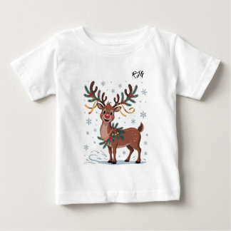 Cute Rudolph with Gold Accents Initials ベビーTシャツ