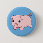Cute Running Piglet Pig on Blue 缶バッジ (正面)