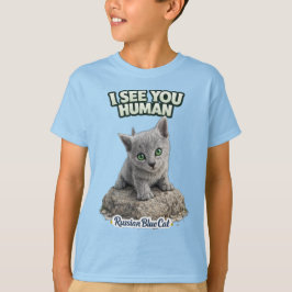 Cute Russian Blue Cat Kids T-Shirt – I See You Tシャツ