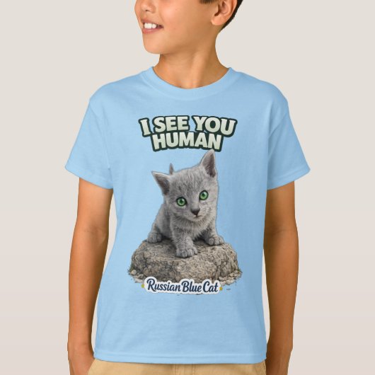 Cute Russian Blue Cat Kids T-Shirt – I See You Tシャツ (正面)