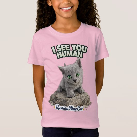 Cute Russian Blue Cat T-Shirt – I See You Tシャツ (正面)