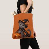 Cute Russian Blue Cat Witch Halloween トートバッグ (クローズアップ)