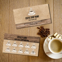 Cute Rustic Cafe Coffee Shop Rewards Loyalty Card