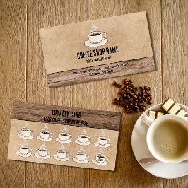 Cute Rustic Cafe Coffee Shop Rewards Loyalty Card ロイヤリティカード