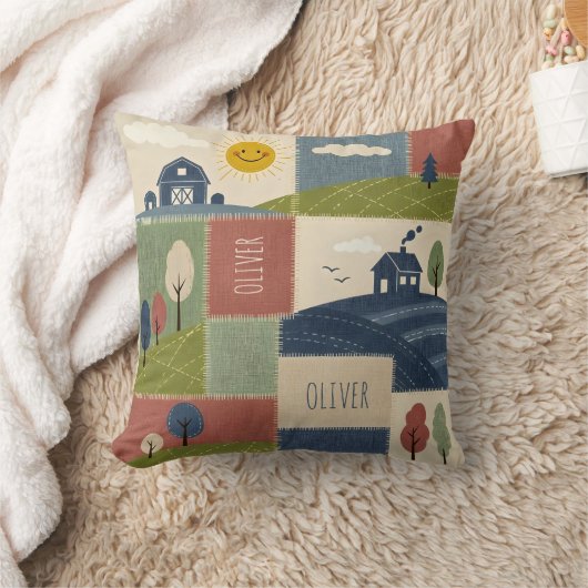 Cute Rustic Country Farmhouse Patchwork クッション (ブランケット)
