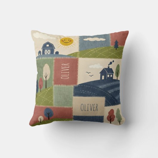 Cute Rustic Country Farmhouse Patchwork クッション (裏面)
