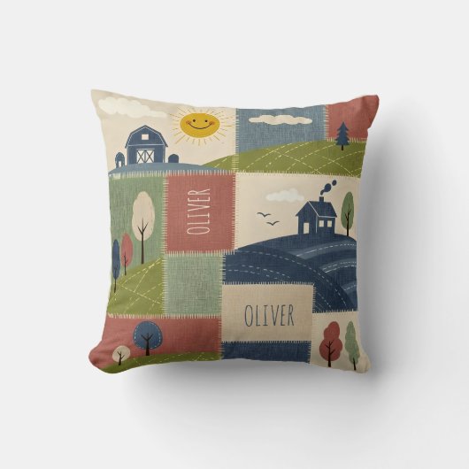 Cute Rustic Country Farmhouse Patchwork クッション (正面)