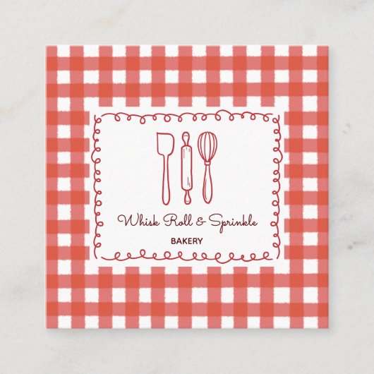 Cute Rustic Farmhouse Gingham Bakery スクエア名刺 (正面)