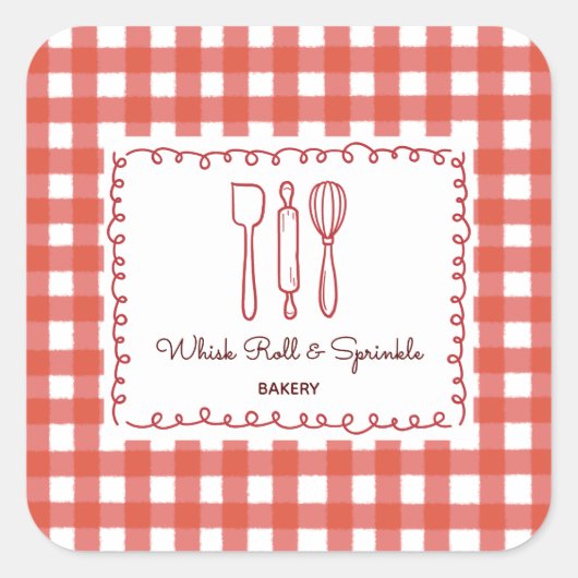 Cute Rustic Farmhouse Gingham Bakery Labels スクエアシール (正面)