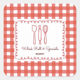 Cute Rustic Farmhouse Gingham Bakery Labels スクエアシール