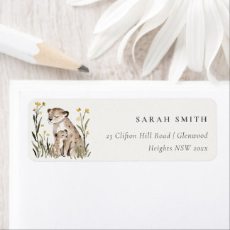 Cute Rustic Mum and Baby Tiger Foliage Address ラベル