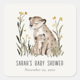 Cute Rustic Mum and Baby Tiger Foliage Baby Shower スクエアシール