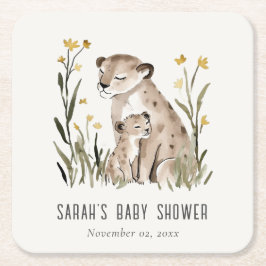 Cute Rustic Mum and Baby Tiger Foliage Baby Shower スクエアペーパーコースター