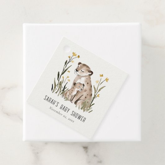 Cute Rustic Mum and Baby Tiger Foliage Baby Shower フェイバータグ (インサイチュ)
