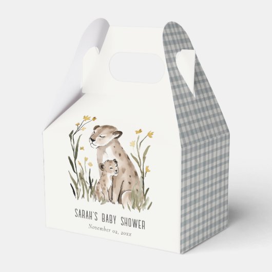 Cute Rustic Mum and Baby Tiger Foliage Baby Shower フェイバーボックス (正面サイド)