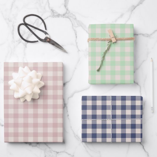Cute Rustic Pink Green Blue Gingham Plaid Pattern ラッピングペーパーシート (正面)