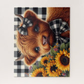 Cute Rustic Sunflower Highland Cow ジグソーパズル (縦)