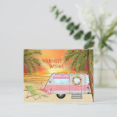 Cute RV Camper Warmest Wishes Beach Christmas シーズンポストカード (スタンド正面)
