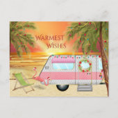 Cute RV Camper Warmest Wishes Beach Christmas シーズンポストカード (正面)