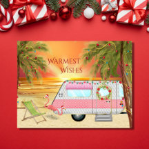Cute RV Camper Warmest Wishes Beach Christmas