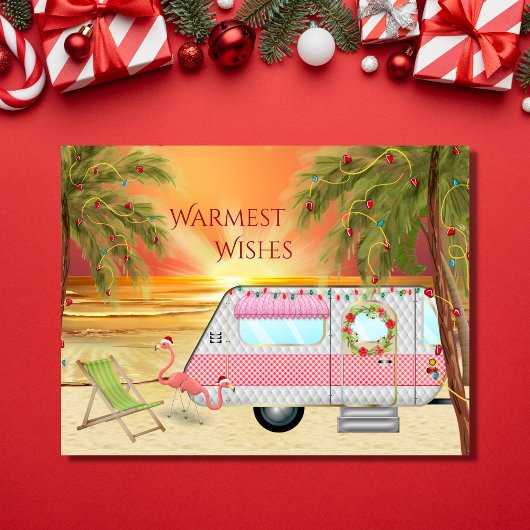 Cute RV Camper Warmest Wishes Beach Christmas シーズンポストカード