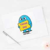 Cute Sad Blue Character Thank You  スクエアシール (封筒)