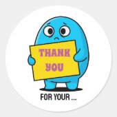 Cute Sad Blue Character Thank You  ラウンドシール (正面)