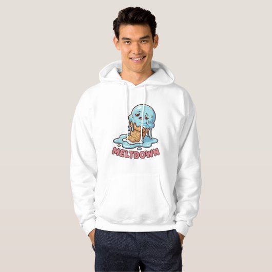Cute Sad Blue Ice Cream Cartoon Pullover Hoodie パーカ (正面フル)